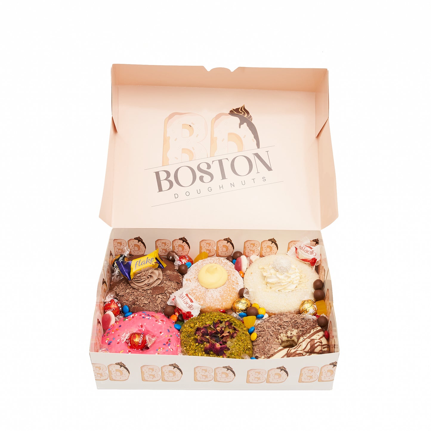 Assorted Doughnut box of 6 loaded with chocolate & lollies